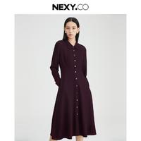 NEXY.CO 奈蔻 24秋季商务通勤polo领A字小波浪连衣裙女