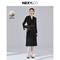 NEXY.CO 奈蔻 24秋季商务通勤高级优雅双排扣纯羊毛连衣裙女