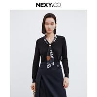 NEXY.CO 奈蔻 2024秋季时尚丝带领气质通勤针织衫女