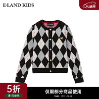 E·LAND KIDS童装女童针织衫菱纹圆领开衫