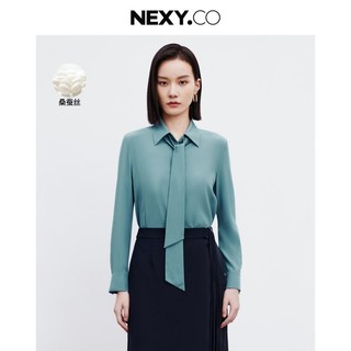 NEXY.CO 奈蔻 波点百搭系带领长袖衬衫女 XE00417L4