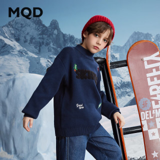 马骑顿 男大童冬季学院风卡通满版保暖半高领毛衣 藏青 130cm