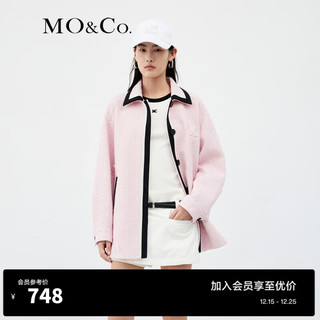 MO&Co.肌理感撞色边宽松廓形衬衫式翻领外套立体章仔设计感小众moco