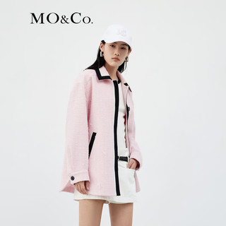 MO&Co.肌理感撞色边宽松廓形衬衫式翻领外套立体章仔设计感小众moco