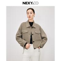 NEXY.CO 奈蔻 24秋季简约纯色下摆抽绳宽松H版型短款大衣外套女