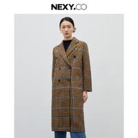 限尺码：NEXY.CO 奈蔻 秋冬英伦撞色时尚格子中长款纯绵羊毛大衣女