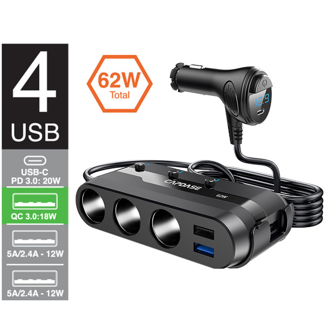 CAPDASE 卡登仕 多功能一拖七点烟器车载手机充电器type-c PD快充车充4USB