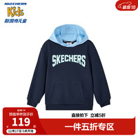 SKECHERS 斯凯奇 男女童针织连帽套头卫衣春秋儿童休闲百搭上衣L324K013 藏青色/002Z 120