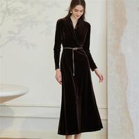 Roey s house 罗衣魔衣2024秋装丝绒复古纯色连衣裙女高级婚宴中长礼裙