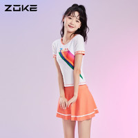 ZOKE 洲克 儿童泳衣女童运动训练泳装青少年速干舒适遮肚显瘦游泳衣 白/珊瑚红