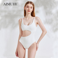 AIMUHU泳衣女连体露背时尚性感修身高级感比基尼泡温泉游泳装 白色