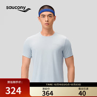 saucony 索康尼 男子舒适透气吸湿排汗跑步运动休闲短袖针织衫浅灰绿L