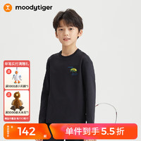 moodytiger 男童长袖T恤吸湿排汗春秋儿童T恤宽松高弹圆领运动衫童装上衣 炭黑色 120cm