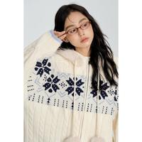 国潮牌美式嘻哈宽松休闲连帽毛领费尔岛毛衣