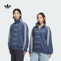 adidas新中式宽松麂皮外套男女蛇年新年款冬季阿迪达斯三叶草 藏青 XS