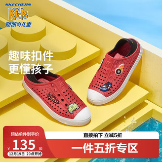 SKECHERS 斯凯奇 儿童凉鞋夏季男童一脚蹬洞洞休闲鞋轻质沙滩鞋406811L 红色/黑色/RDBK 28.5