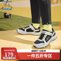 SKECHERS 斯凯奇 男童中大童跑步鞋儿童魔术贴运动鞋透气童鞋405262L 白色/黑色/黄色/WBKY 37