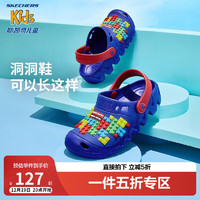 SKECHERS 斯凯奇 儿童夏季一脚蹬洞洞鞋男童时尚疏水沙滩鞋402226L 蓝色/多彩色/BLMT 30