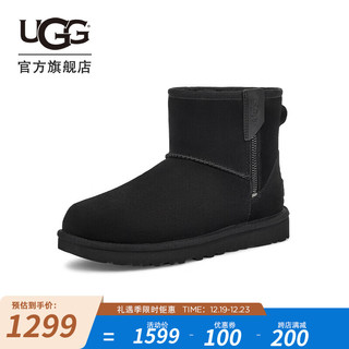 UGG 女士时尚舒适纯色平底侧拉链休闲短靴雪地靴 1151230 黑色 39