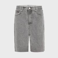 时尚百搭显瘦前后开叉高腰A字毛边半身牛仔短裙