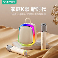 索爱(soaiy)K32M蓝牙琉璃唱歌K歌双麦克风音箱一体式内置声卡智能AI小度点歌家用ktv音响套装卡拉ok白