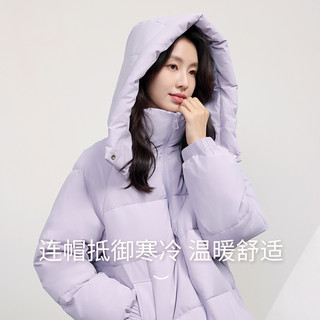 KMV真维斯粉色棉服女2024年冬季外套加厚保暖棉衣连帽面包服 黑-纯色 L