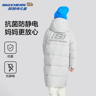 Skechers斯凯奇羽绒服儿童冬季长款连帽保暖儿童外套P424K075 牡蛎灰/02BX 170cm