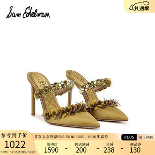 Sam Edelman 2024秋季气质尖头珠花点缀细跟高跟优雅轻奢华丽凉鞋女ATHENA 黄色 37