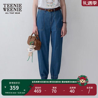 TEENIE WEENIE 小熊女装2024夏季简约休闲高腰束脚牛仔裤长裤子 中蓝色 160/S