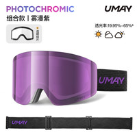 佑美Umay蔡司变色滑雪镜磁吸女男可戴眼镜近视防雾护目镜装备 【雾漫紫+透明镜片】全天候感光变色丨意大利防雾镜片
