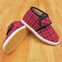 红青百年棉鞋男冬季加绒加厚防滑轻便保暖中老年居家办公室高帮老棉鞋 格子 39 【男买大2码，女买大1码】