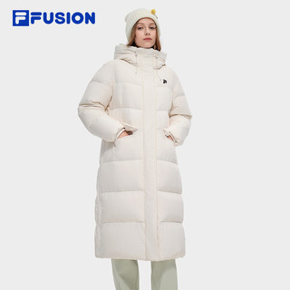 FILA FUSION斐乐潮牌长款羽绒服女2024冬季宽松保暖连帽外套 正黑色-BK 155/76A/XS