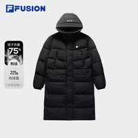 FILA FUSION斐乐潮牌长款羽绒服女2024冬季宽松保暖连帽外套 正黑色-BK 175/92A/XL