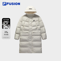 FILA FUSION斐乐潮牌长款羽绒服女2024冬季宽松保暖连帽外套 云白色-WT 160/80A/S