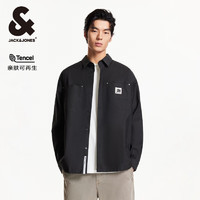 杰克琼斯 杰克·琼斯（JACK&JONES）杰克琼斯秋季款男长袖衬衫翻领宽松字母胶印logo贴布百搭衬衫 黑砂色E44 黑砂色E44 180/100A/L