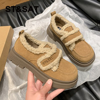 星期六真皮厚底增高雪地靴女款2024冬季加绒保暖全包勃肯棉鞋 35