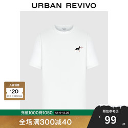 URBAN REVIVO 男士潮流撞色图案线绣圆领短袖T恤 UMV440117 本白 M