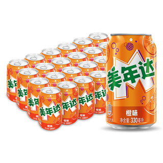 88VIP：MIRINARA 美年达 橙味汽水碳酸饮料330ml*24罐整箱包装随机