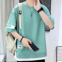 Q-AND 奇安达 大码假两件夏季男士T恤短袖圆领印花薄款休闲男时尚宽松短袖T恤