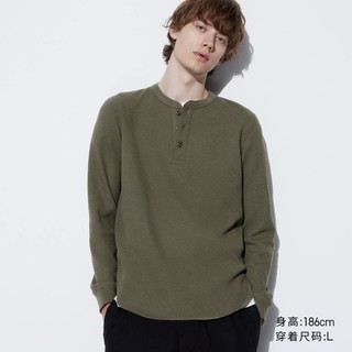 UNIQLO 优衣库 男士华夫格亨利领长袖T恤