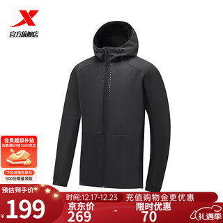 XTEP 特步 保暖风衣男春季防风外套夹克男976129160172 正黑色 3XL