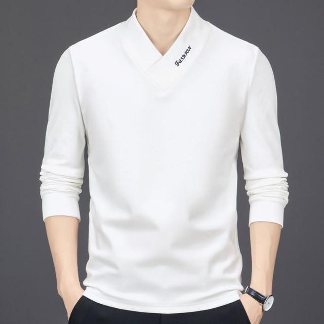 CREAZIONI 男士V领保暖长袖T恤秋冬新款轻柔亲肤打底衫男装上衣