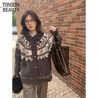 百亿补贴：TONSON BEAUTY 秋冬新款费尔岛毛衣羊驼毛外套慵懒风加厚针织开衫