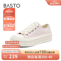 BASTO 百思图 时尚潮流休闲帆布鞋厚底女休闲鞋V0031CM3 粉色 37