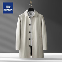罗蒙(ROMON)秋冬男士风衣中长款轻商务绅士休闲帅气翻领大衣西装外套 卡其色 M