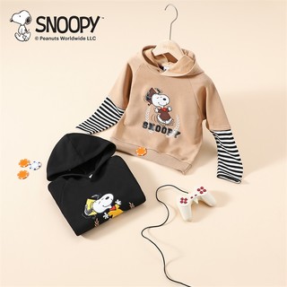 88VIP：SNOOPY 史努比 童装男童卫衣套头衫假两件2024新款春秋儿童连帽拼接上衣潮