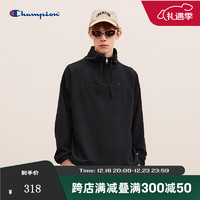 Champion 冠军2024秋季运动套装女卫衣外套半拉链立领刺绣小Clogo卫衣 黑色 S