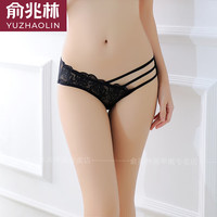 俞兆林（YUZHAOLIN）镂空细带刺绣蕾丝内裤女士性感透明网纱三角裤火辣妹纯欲诱惑底裤 黑色 均码 80-120斤