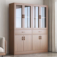 首升书架置物架落地办公室储物收纳柜子家用客厅靠墙简易防尘带门书柜 【八门两抽】大杉胡桃色100cm