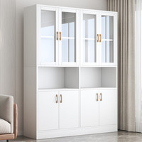 首升书架置物架落地办公室储物收纳柜子家用客厅靠墙简易防尘带门书柜 【八门两格】优雅暖白色100cm